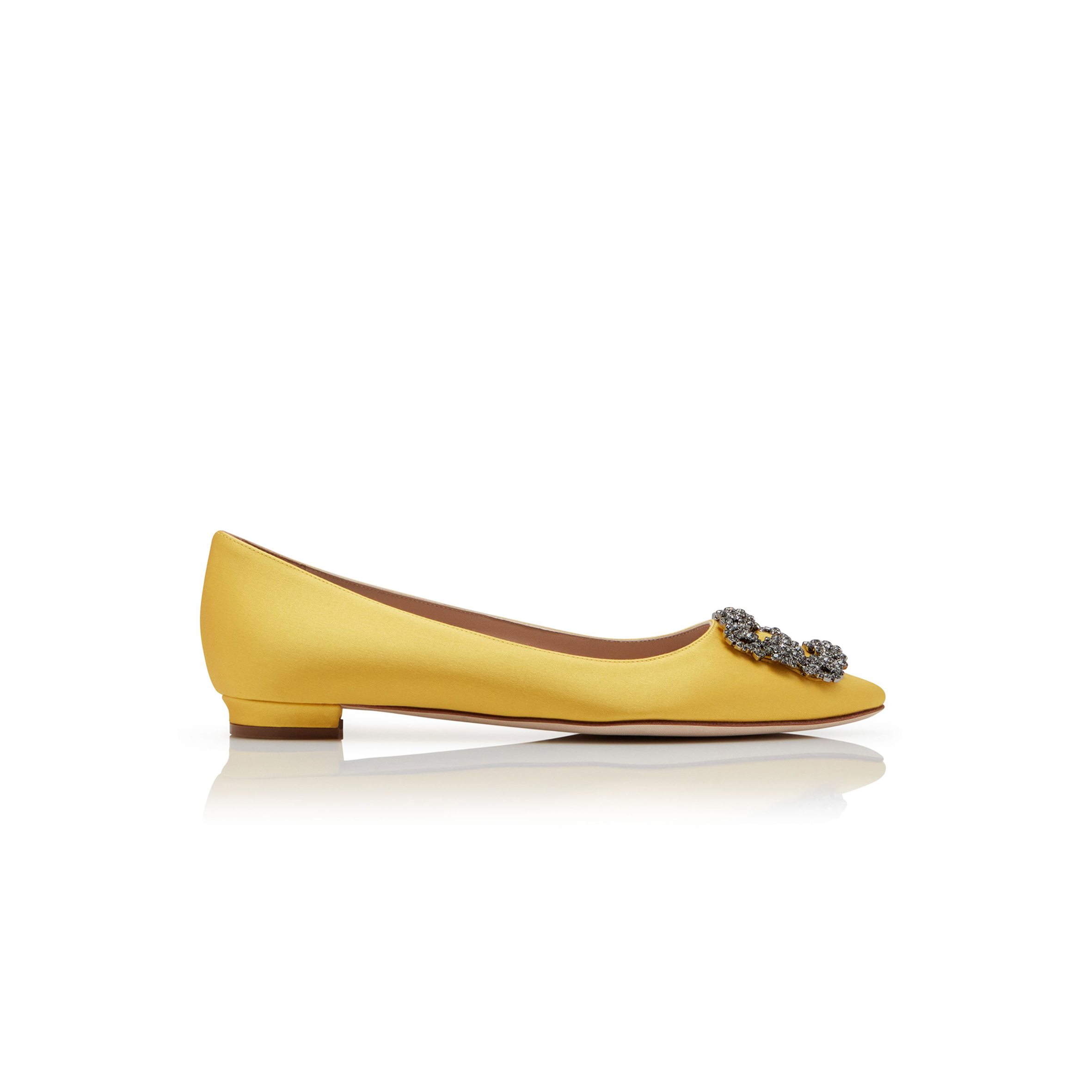 man010 B1ahn*k hangisiflat yellow satin jewel buckle flat pumps 9xx-0348-0048